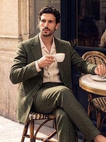 Suiteron Men's Lapel NeckLong Sleeve Jacket And Pants Casual Suit Set Men's Italian Casual Retro Suit For Commuting Formal Old Money Suit Set Green Suit Set - Army Green - View 3