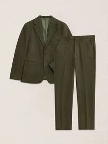 Suiteron Men's Lapel NeckLong Sleeve Jacket And Pants Casual Suit Set Men's Italian Casual Retro Suit For Commuting Formal Old Money Suit Set Green Suit Set - Army Green - View 6