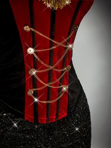 SHEIN ICON Atasan Korset Bustier Gaya Istana Warna Kontras Hitam & Merah untuk Wanita Ukuran Plus - Hitam - View 7