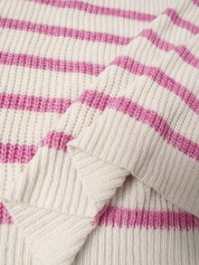 EMERY ROSE Sweater Pullover Bergaris Pink & Putih Ukuran Plus dengan Dekorasi Gesper Berlian, Atasan Kasual Serbaguna untuk Perjalanan Musim Gugur/Dingin - MultiWarna - View 9