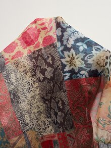 Bohemela Atasan Kasual Tanpa Lengan Motif Patchwork untuk Liburan Wanita Ukuran Besar - MultiWarna - View 7
