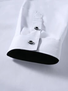 Calvornis Manfinity 男士修身白色與黑色對比領長袖襯衫，商務休閒男士襯衫適用於辦公室，秋季正式老錢風正裝襯衫，儀式 - 白色 - 查看 8