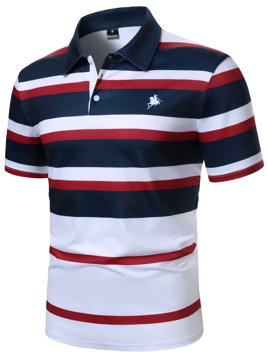 Calvornis Men's Fashion Striped Short Sleeve Polo Shirt, Formal, Old Money - Multicolor - View 1