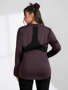 Rhythm Era Plus Size Zipper Front Sports Jacket Fall - Coffee Brown - View 2