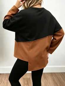 Weeklong Fall/Winter Plus Size Women's Colorblock Asymmetrical Hem Casual Traditional Commute Sweatshirt Formal Black Pleated Going Out Halloween Basic Asual - Multicolor - View 5