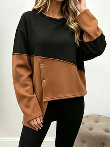 Weeklong Fall/Winter Plus Size Women's Colorblock Asymmetrical Hem Casual Traditional Commute Sweatshirt Formal Black Pleated Going Out Halloween Basic Asual - Multicolor - View 8