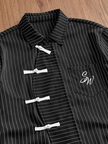 SWAVVY Burgundy Small Check Embroidered Men's Long Sleeve Shirt - Black - View 2