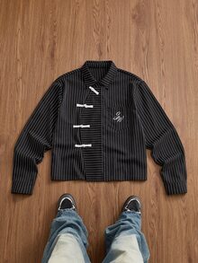 SWAVVY Burgundy Small Check Embroidered Men's Long Sleeve Shirt - Black - View 6