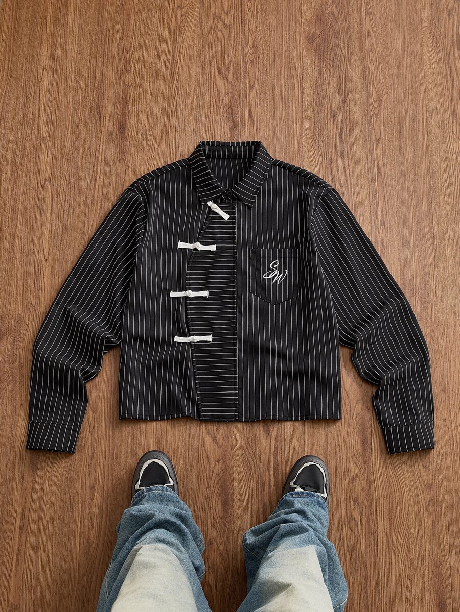SWAVVY Burgundy Small Check Embroidered Men's Long Sleeve Shirt - Black - View 1