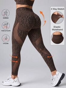 SHEIN Rhythm Era Plus Size Leopard Print High Waist Tummy Control Seamless Leggings, Super Soft High Stretch Yoga Pants Spring Summer - Brown - View 3