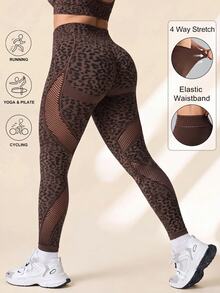 SHEIN Rhythm Era Plus Size Leopard Print High Waist Tummy Control Seamless Leggings, Super Soft High Stretch Yoga Pants Spring Summer - Brown - View 1