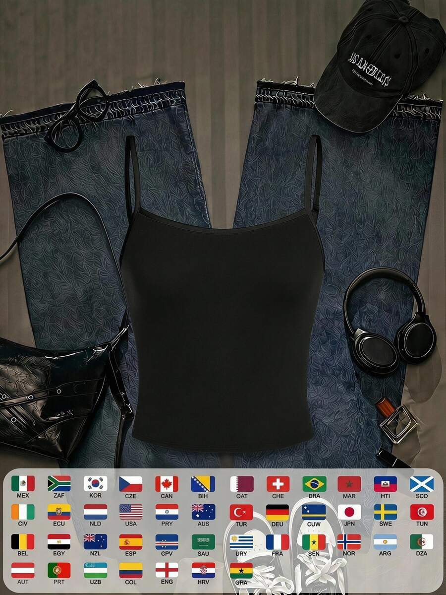 SHEIN EZwear Casual Solid Color Cropped Camisole, Fitted Women's Tank Top Suitable For Summer