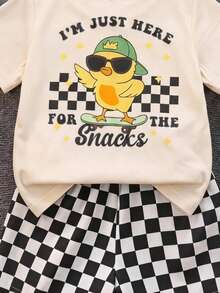Young Boy Casual Minimalist T-Shirt Set With Cartoon Pattern, Suitable For Autumn/Winter - Multicolor - View 3