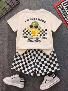 Young Boy Casual Minimalist T-Shirt Set With Cartoon Pattern, Suitable For Autumn/Winter - Multicolor - View 4