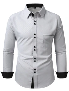 Manfinity Mode Men's Formal Casual Streetwear Versatile Commute Striped  Patchwork Long Sleeve Shirt - Light Grey - View 3