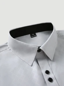 Manfinity Mode Men's Formal Casual Streetwear Versatile Commute Striped  Patchwork Long Sleeve Shirt - Light Grey - View 4