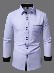 Manfinity Mode Men's Formal Casual Streetwear Versatile Commute Striped  Patchwork Long Sleeve Shirt - Mauve Purple - View 3