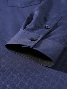 Manfinity Mode Men's Formal Casual Streetwear Versatile Commute Striped  Patchwork Long Sleeve Shirt - Navy Blue - View 4