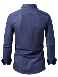 Manfinity Mode Men's Formal Casual Streetwear Versatile Commute Striped  Patchwork Long Sleeve Shirt - Navy Blue - View 2