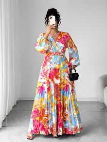 Elenzga 大尺碼女款粉色金屬扣飾褶皺腰部顯瘦交叉領設計領口袖口設計襯衫，適合返校、畢業、情人節、音樂節、母親節、萬聖節、感恩節、復活節、國慶日、舞會、約會派對、婚禮季、外出等 - 玫紅色 - 查看 3