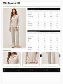 SHEIN طقم بيجامة كلاسيكي بأزرار أمامية مقاس طويل – ملابس علوية ناعم بأكمام طويلة وبنطال مريح بساق مستقيمة ملابس منزلية - بيج - مشاهدة 7