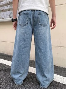 Teen Boy Drawstring Waist Casual Versatile Daily Wear Denim Jeans - Light Wash - View 2