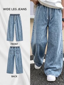 Teen Boy Drawstring Waist Casual Versatile Daily Wear Denim Jeans - Light Wash - View 4