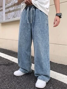 Teen Boy Drawstring Waist Casual Versatile Daily Wear Denim Jeans - Light Wash - View 1