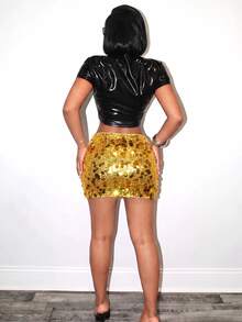 BamGleam Women's Sparkly Decoration Simple Daily Skirt - Gold - View 2