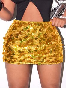 BamGleam Women's Sparkly Decoration Simple Daily Skirt - Gold - View 3