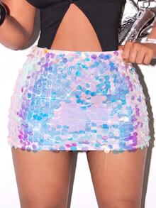 BamGleam Sequin Mini Bodycon Skirt For New Year Holiday Party Clothes - Multicolor - View 2