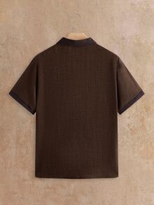 Ocevento 男士短袖 Polo 領襯衫與長褲休閒套裝 - 咖啡棕 - 查看 5