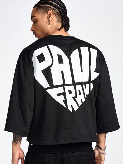 Paul Frank X ROMWE تي شيرت رجالي بطبعة حروف وياقة دائرية وأكمام قصيرة كاجوال