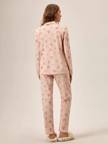 Loomlin PETITE SIZE Women 2 Pcs Button Front With BEAR&POLKA DOT Pattern Homewear Cute Pajama Set - Multicolor - View 3