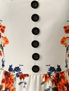 Rometta Women's Plus Size Spring/Summer Elegant Pastoral Style V-Neck Ruffle Sleeve Maxi Dress, Beige Base Vintage Floral Print + Front Decorative Button Design, Suitable For Picnic, Date, Daily Shopping, Vacation Photography - Beige - View 6