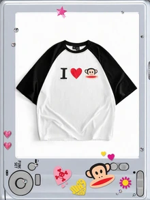 ROMWE MEN Paul Frank X ROMWE Men's Letter Cartoon Print Casual Daily Short Sleeve T-Shirt - White - View 1