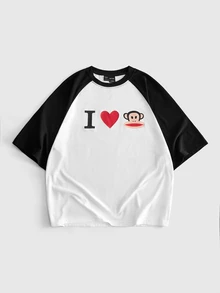 ROMWE MEN Paul Frank X ROMWE Men's Letter Cartoon Print Casual Daily Short Sleeve T-Shirt - White - View 4