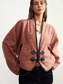 Bohemela Jaket Wanita Polos Kasual - Coffee Brown - View 7