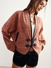 Bohemela Jaket Wanita Polos Kasual - Coffee Brown - View 2