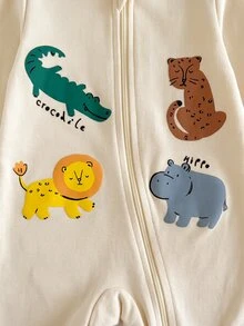 SHEIN Piyama Bayi Baru Lahir Motif Kartun Kasual Sehari-hari Lengan Panjang Terusan Musim Gugur Musim Dingin - Aprikot - View 3