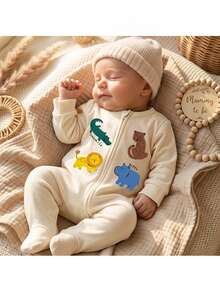 SHEIN Piyama Bayi Baru Lahir Motif Kartun Kasual Sehari-hari Lengan Panjang Terusan Musim Gugur Musim Dingin - Aprikot - View 9