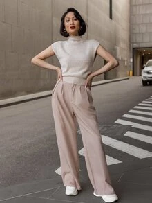 micahgianneli Traje informal con pantalones de pierna ancha de color contrastante con bolsillo para otoño/invierno - Caqui - Ver 1