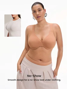 LUVLETTE Plus Unlined Full Coverage Underwire Bra-Pinch-Free Straps - Side And Back Smoothing Brown Minimizer Basic SizeFreedom Bra - Coffee Brown - View 10