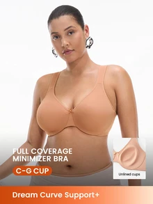LUVLETTE Plus Unlined Full Coverage Underwire Bra-Pinch-Free Straps - Side And Back Smoothing Brown Minimizer Basic SizeFreedom Bra - Coffee Brown - View 1