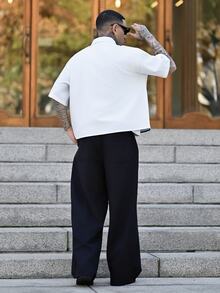 Devon Thys 男士休闲街头时尚拉链装饰宽松阔腿裤，秋季 - 黑色 - 查看 5