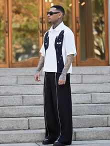 Devon Thys 男士休闲街头时尚拉链装饰宽松阔腿裤，秋季 - 黑色 - 查看 4