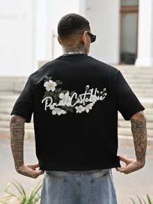 Devon Thys 男士手绘刺绣印花短袖T恤，适合春夏季 - 黑色 - 查看 2