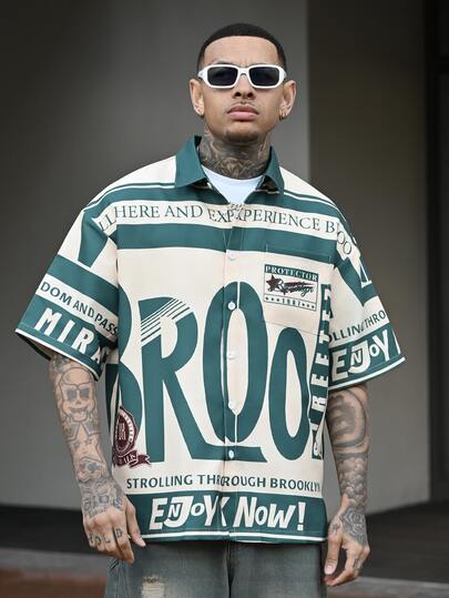 Devon Thys Camisa informal de manga corta holgada con estampado digital de moda para hombre, adecuada para el verano, salidas, regalo para novio, estilo de ropa urbana