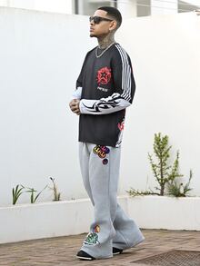 Devon Thys 男士弹力腰带抽绳休闲心形图案运动裤 - 灰色 - 查看 4