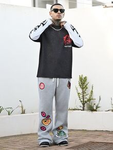Devon Thys 男士弹力腰带抽绳休闲心形图案运动裤 - 灰色 - 查看 3